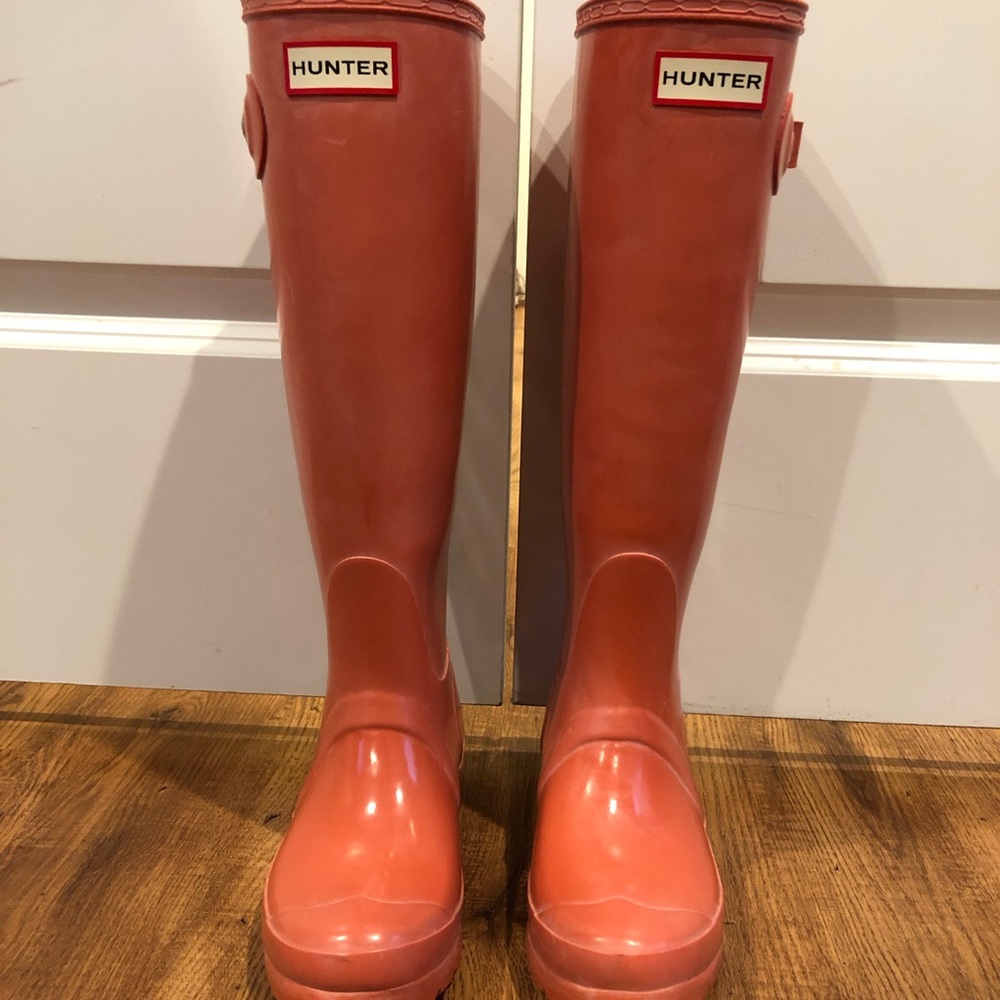Hunter rain boots.